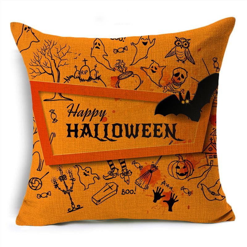 Trick Or Treat Yellow Halloween Cartoon Skull Pumpkin Linen Throw Pillowcase Decorative Cushion Cover For Sofa Living Room Party