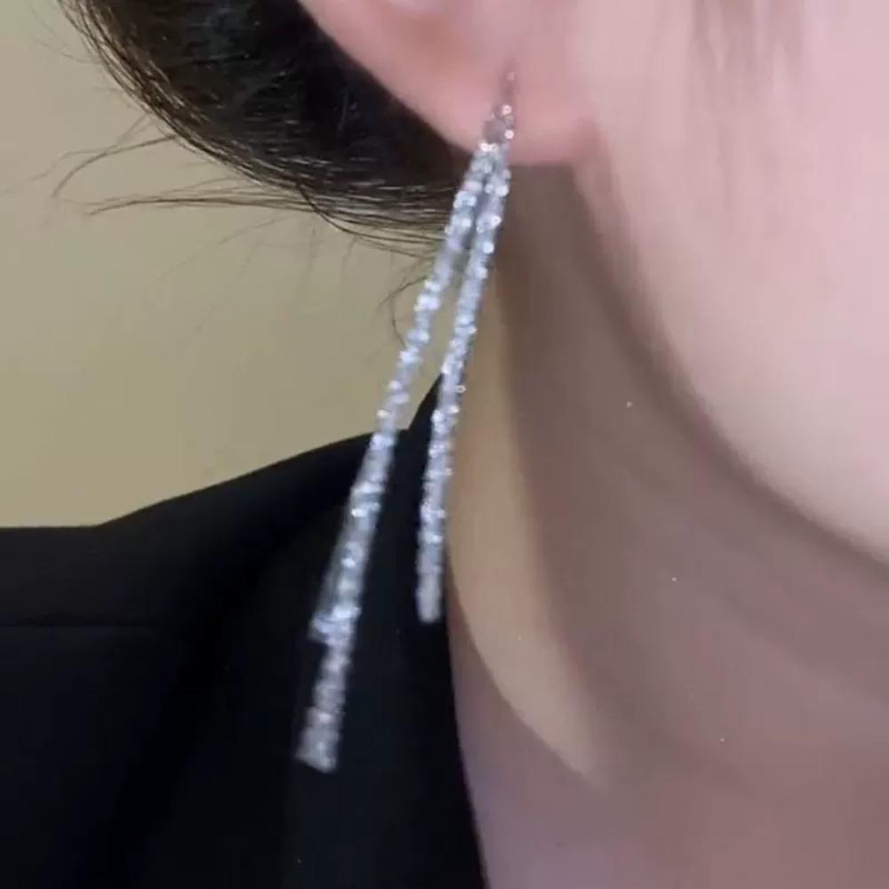 Classic Fashion Long Tassels Shiny Silver Color Drop Dangle Earrings for Women Luxury Wedding Bride Korea Earring Jewelry Gifts