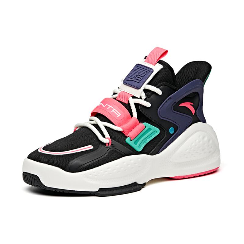 Anta Life Collection Cushioning Height Increasing Mid-Top Sports Casual Shoes Women's Black Pink Sneakers 122038081-4
