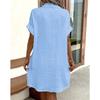 VEZFAA Women's Fashion Summer Spring Solid Color Print Short Sleeve POLO Neck Loose Waistlinet Casual Dresses