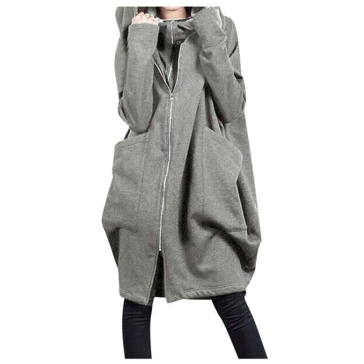 Loose Long Hooded Jacket Women Casual Coat Winter Fashion Zipper Pocket Outerwear XXXL