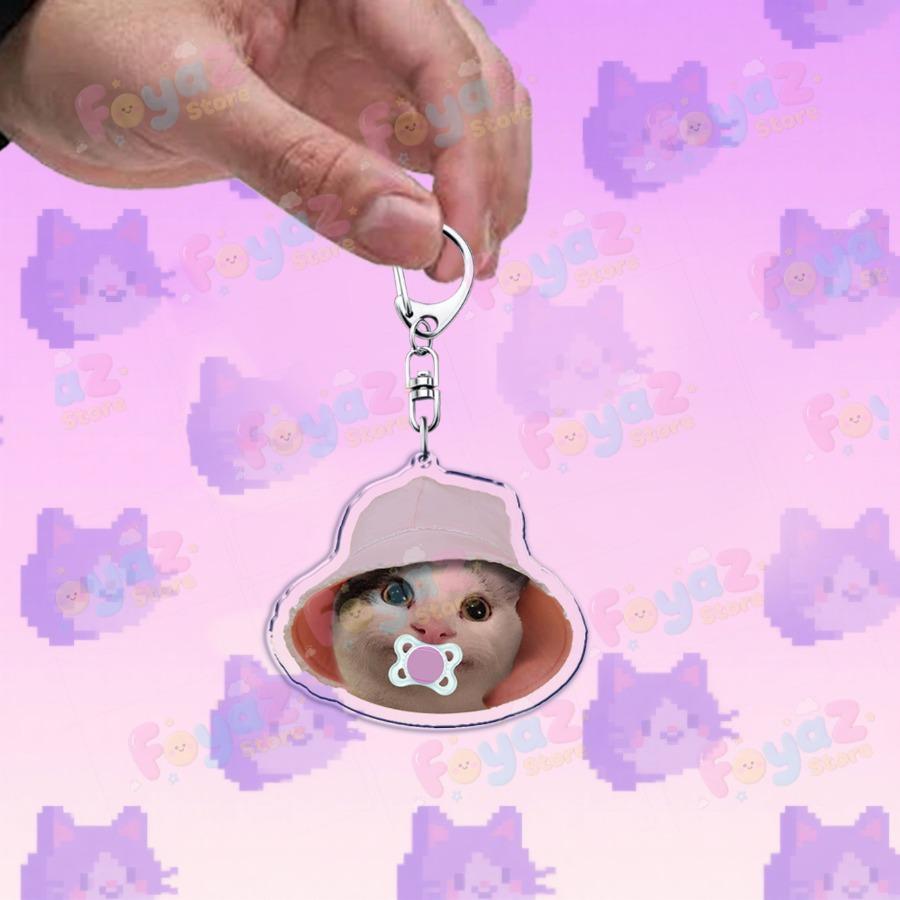 Funny Cute Cat Meme Keychain Accessories Bag Charms Cat Lover Animal Keychains Keyrings Jewelry Fans Cute Cartoon Freinds Gift