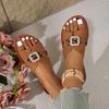 Lipprs flat-bottomed slippers women's summer new outer wear square buckle rhinestone flat-bottomed cool slippers