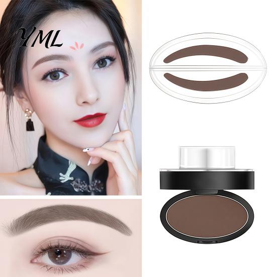 Beginners Eyebrow Stencils Stamp & Brow Powder, Waterproof Long Lasting Power Seal Defining with Mirror, Eye Makeup Tools for Women Professional