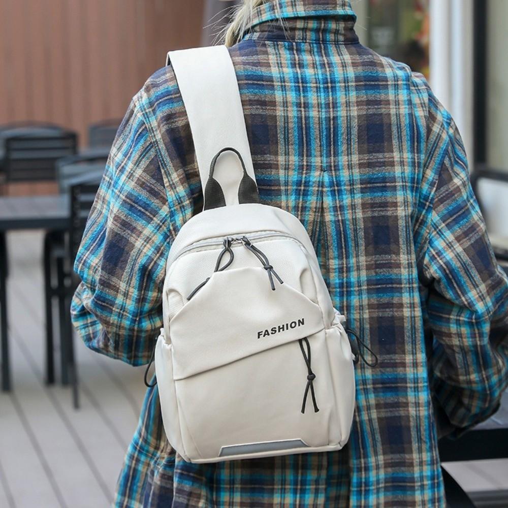 Solid Color Shoulder Crossbody Bag Multifunctional Sports Knapsack Cool Nylon Chest Bag  Male
