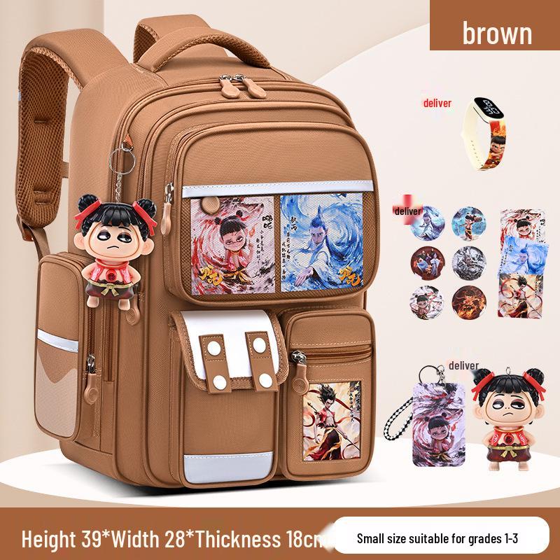 Nezha Lightweight Schoolbag for Boys & Girls, Grades 1-6: Spine Protection & Large Capacity