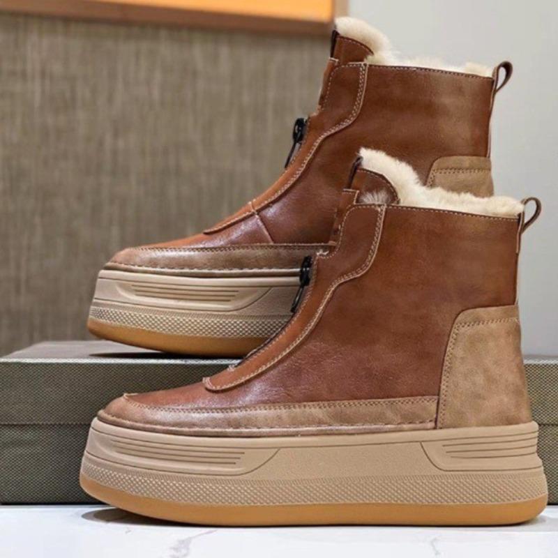 Fashion Women's Fashion Thick Sole Cotton Boots Winter New Round Head Front Zipper Anti-slip Wear-resistant Short Boots