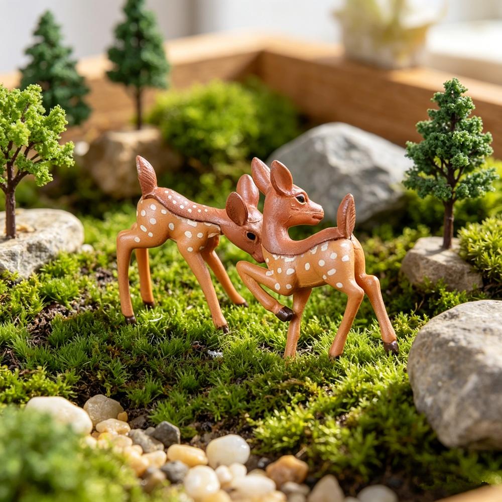 2 pz/Set Mini Cervi Sika Artificiali Miniature Gnomi per Giardino delle Fate Terrari di Muschio Artigianato in Resina Figurine Per Decorazione Casa