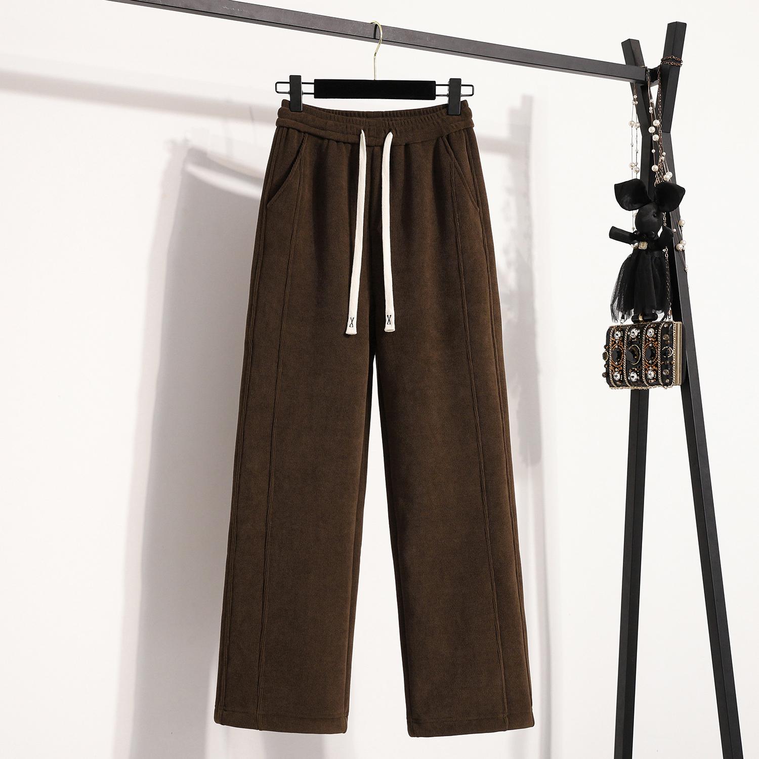 

DIMANAF 2025 Большие размеры Длинные брюки Утолщенные женские эластичные свободные с высокой талией Однотонные свободные повседневные базовые брюки шаровары 5XL 5XL коричневый