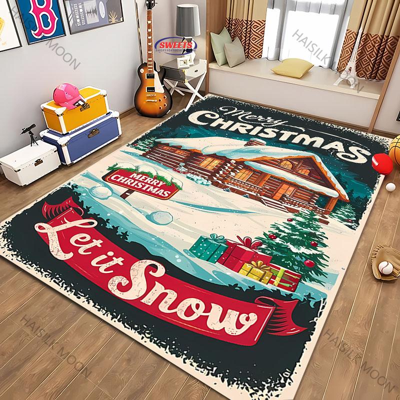 Christmas Vintage Poster Theme Carpet New Release! Rugged for Living Rooms Bedrooms, Office Areas,Durable Machines Washable Mats