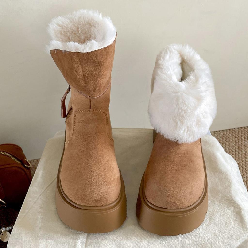 Small thick-soled snow boots women's 2025 autumn and winter new retro fashion velvet non-slip heightening soft-soled boots
