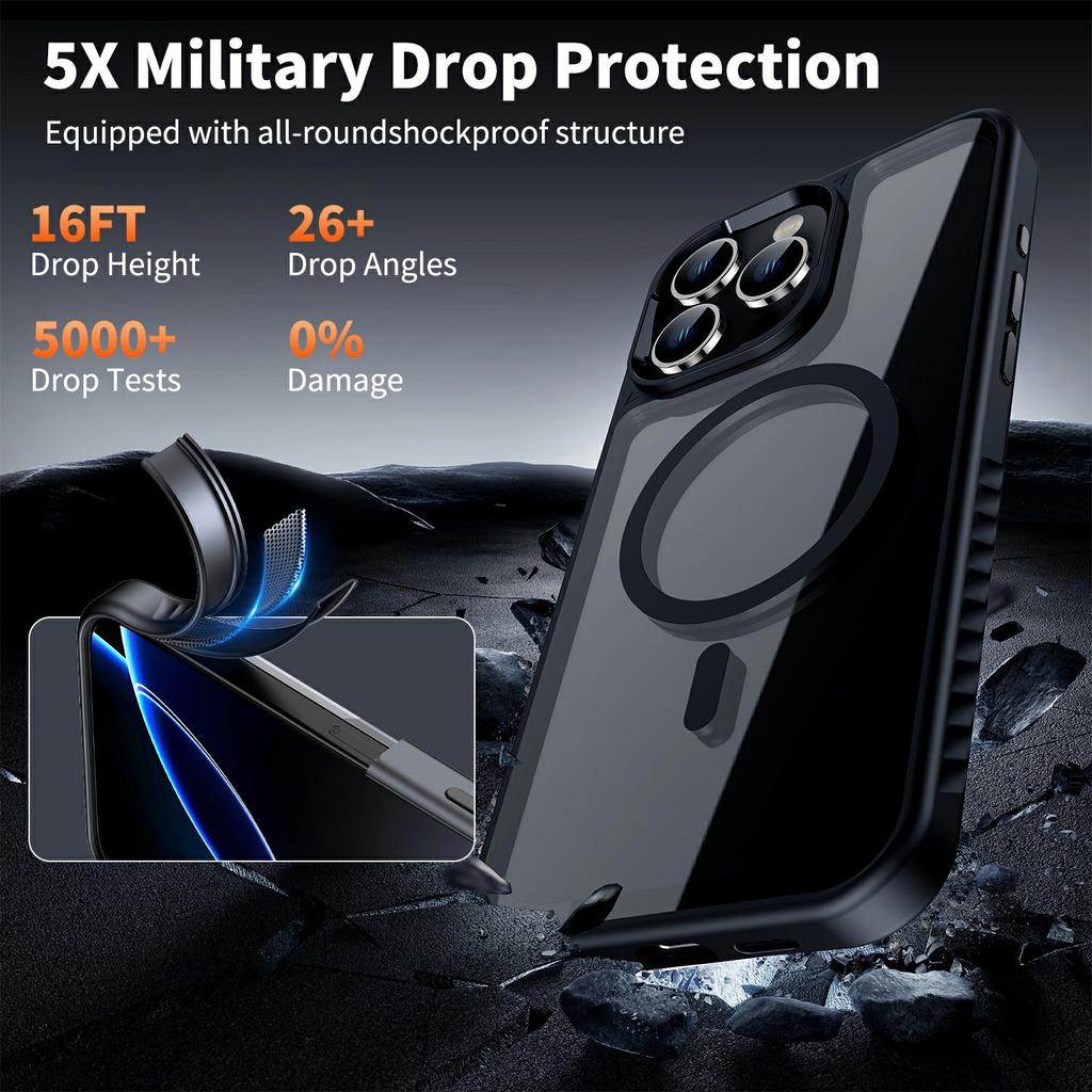 For iPhone 16 Pro Case Compatible with MagSafe Transparent PC+TPU Anti-Slip Phone Cover