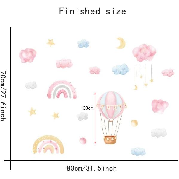 Fanquare Rainbow Hot Air Balloon Wall Decals Pink Clouds Moon Stars Wall Stickers Watercolor Wall Decor for Kids Girls Bedroom Living Room Decor