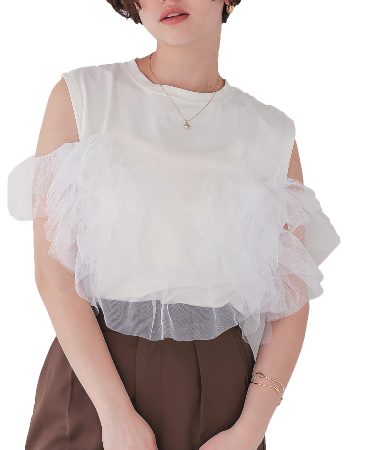 

Titibait Sleeveless Tulle Docking Size Free Size Women s Top, Off-White, ADJR6071,