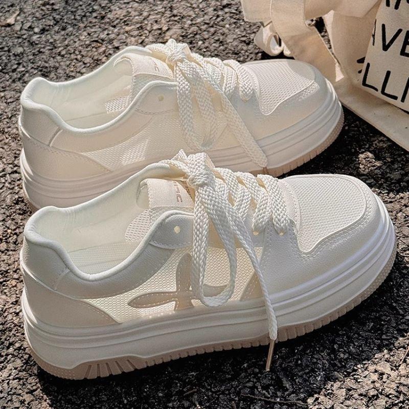 2025 New Summer Women's Shoes Little White Shoes Women's Mesh Shoes Breathable Thin Mesh Shoes Versatile Platform Sports Board Shoes
