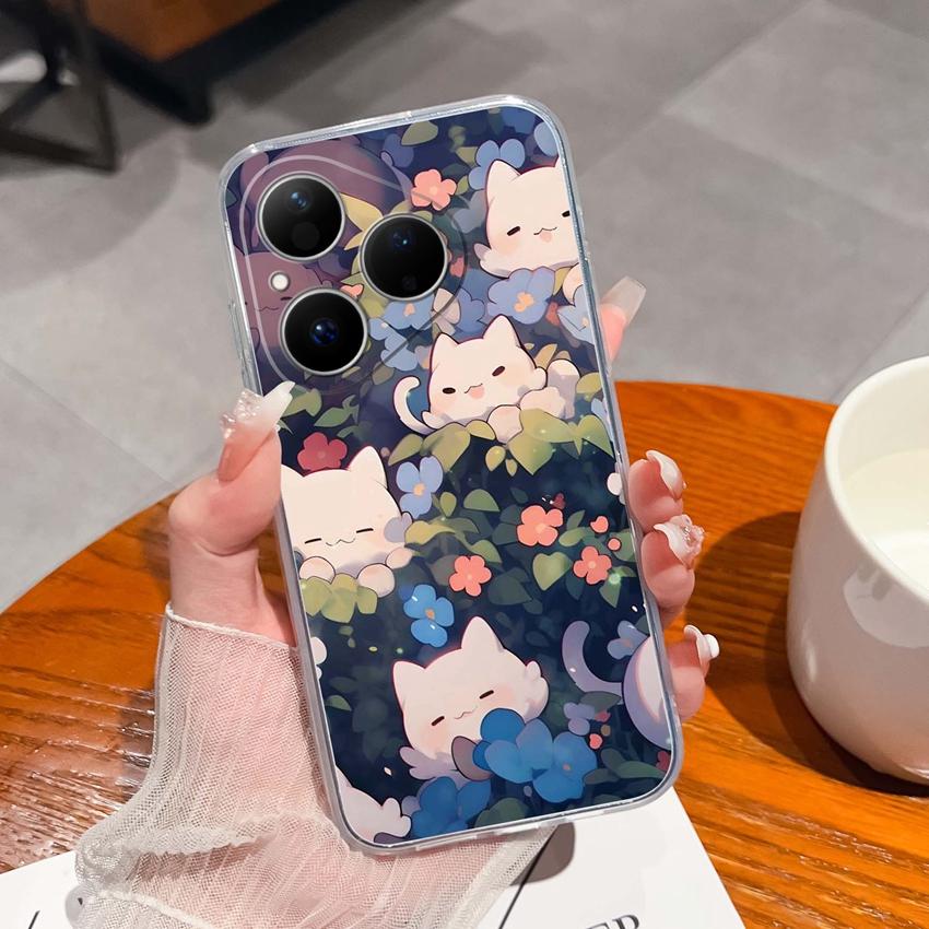 For Huawei Pura 80 70 Pro Plus Ultra Honor X6C 8C Phone Bags Cute Big Eyed Black Cat Patterns Luxury Transparent Lens Protection Case For Huawei Shell