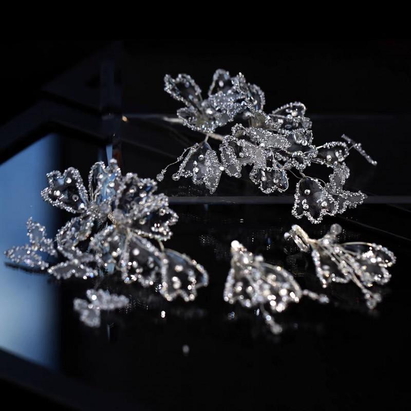 Handmade Crystal Butterfly Hair Clip Women Boho Chic Side Bridal Accessory Elegant Ethereal Wedding Hairpiece Hair Clip, Ear Clip
