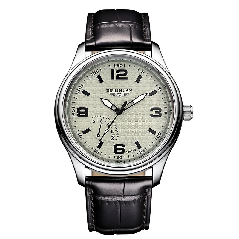 Men's Quartz Movement Clock Leather Strap Watch Number Wristwatch