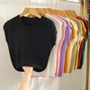 Summer Round Neck Knitted Casual Women's T-shirt Elegant Loose Ice Silk Thin Fit Solid Color Short Sleeve Tee Tops Ladies Simple Fashion T Shirt 3097