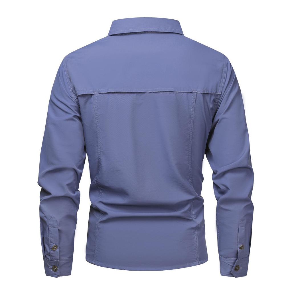 Quick-Dry Casual Long Sleeve Work Shirt - Solid Color, Lightweight Outdoor Top