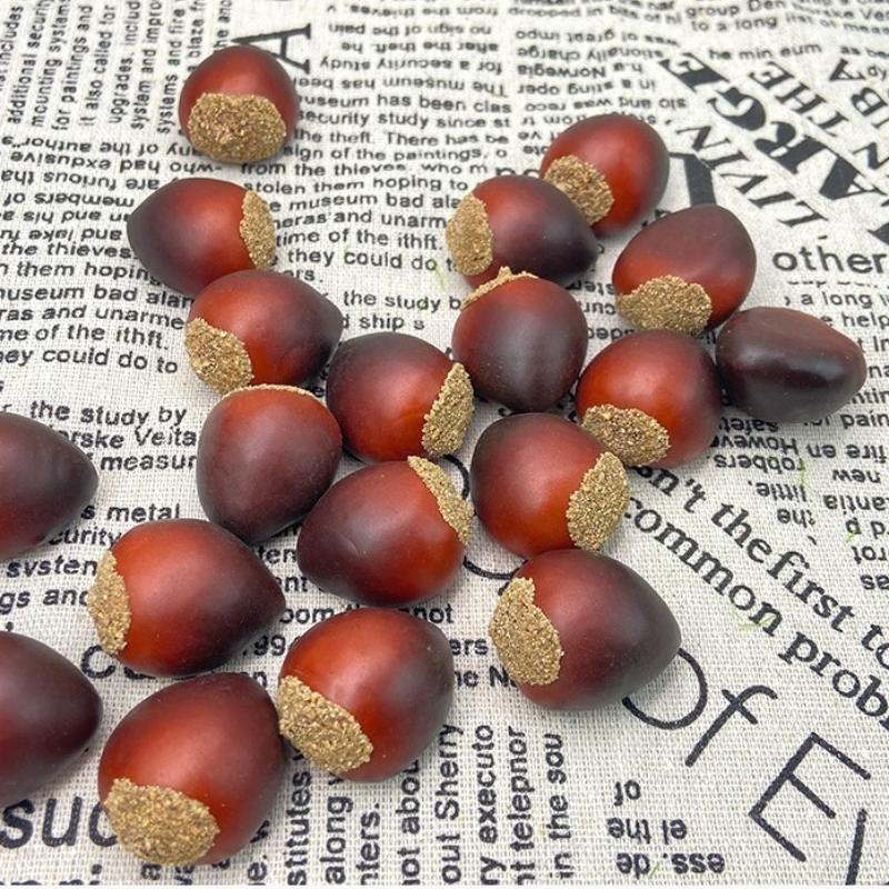 Realistic Artificial Chestnuts,12 Flat & 12 Pointed Durable Plastic Brown Decor for Home Parties,Festive Photography Props