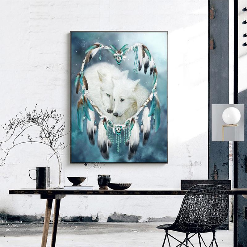 5D DIY Diamond Painting Wolves Full Round Diamond Embroidery Painting Home Decor