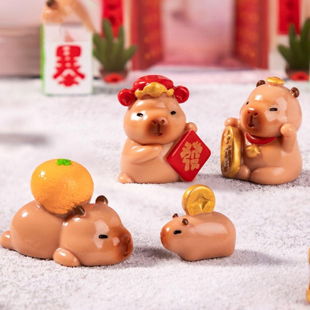 Resin Cartoon Capybara Figurines Multicolor Car Ornament Cute Getting Rich Lucky Charm Toy