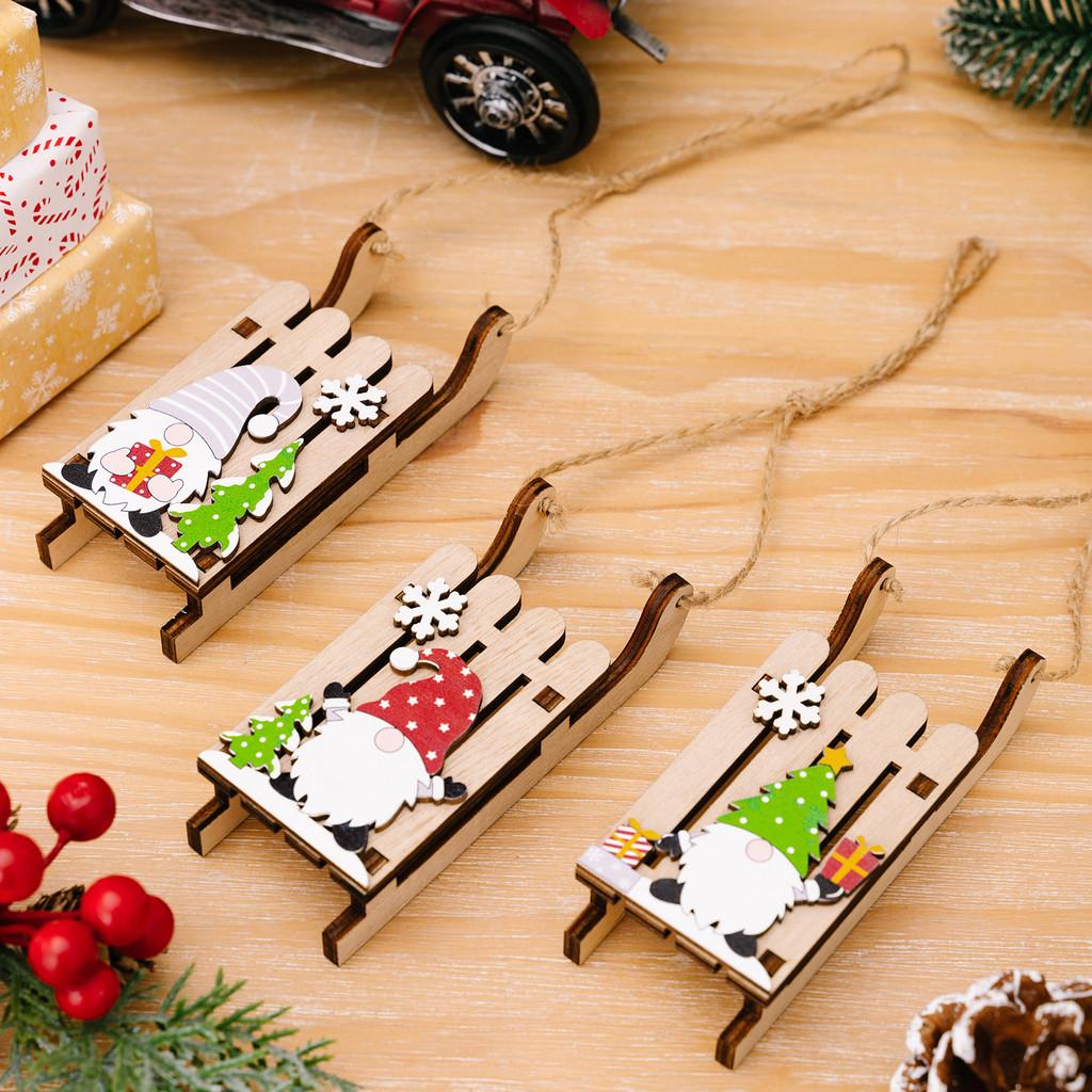 Dřevěné ozdoby Santa Clause na pověšení, saně, pro vánoční výzdobu a oslavu