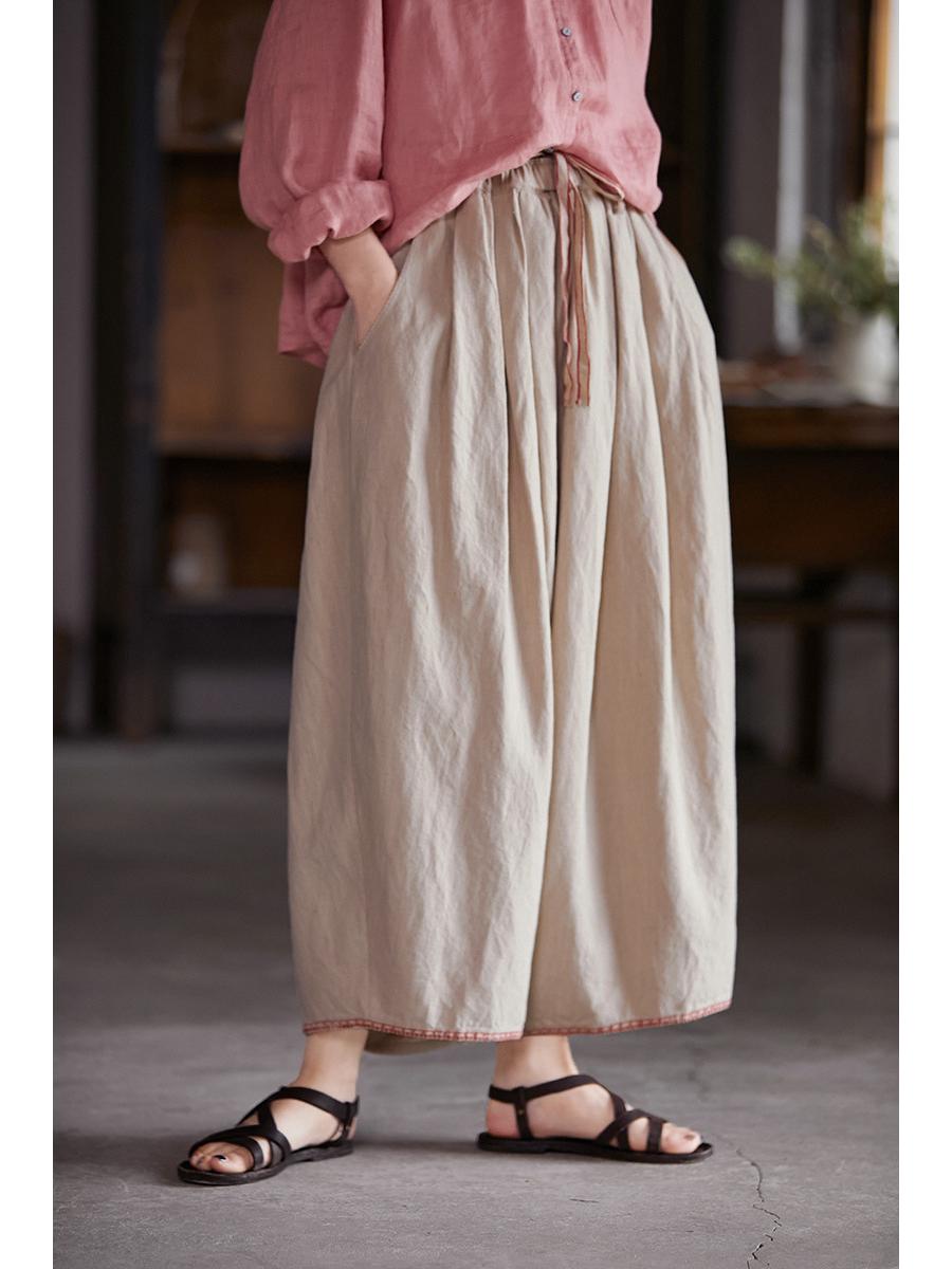 

Retro Summer Sheer Cotton Linen Carrot Pants with Elastic Waist and Drawstring for Women Medium