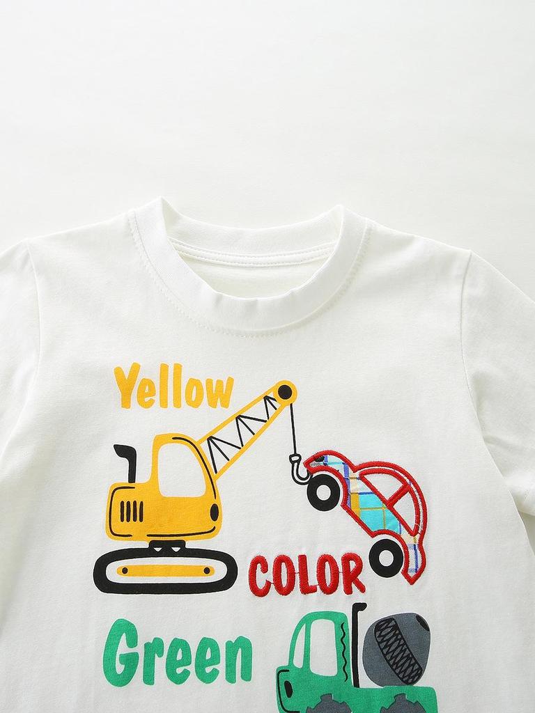 Summer Boys' Short-Sleeve T-shirt & Shorts - European American Style with Car Cartoon Print.