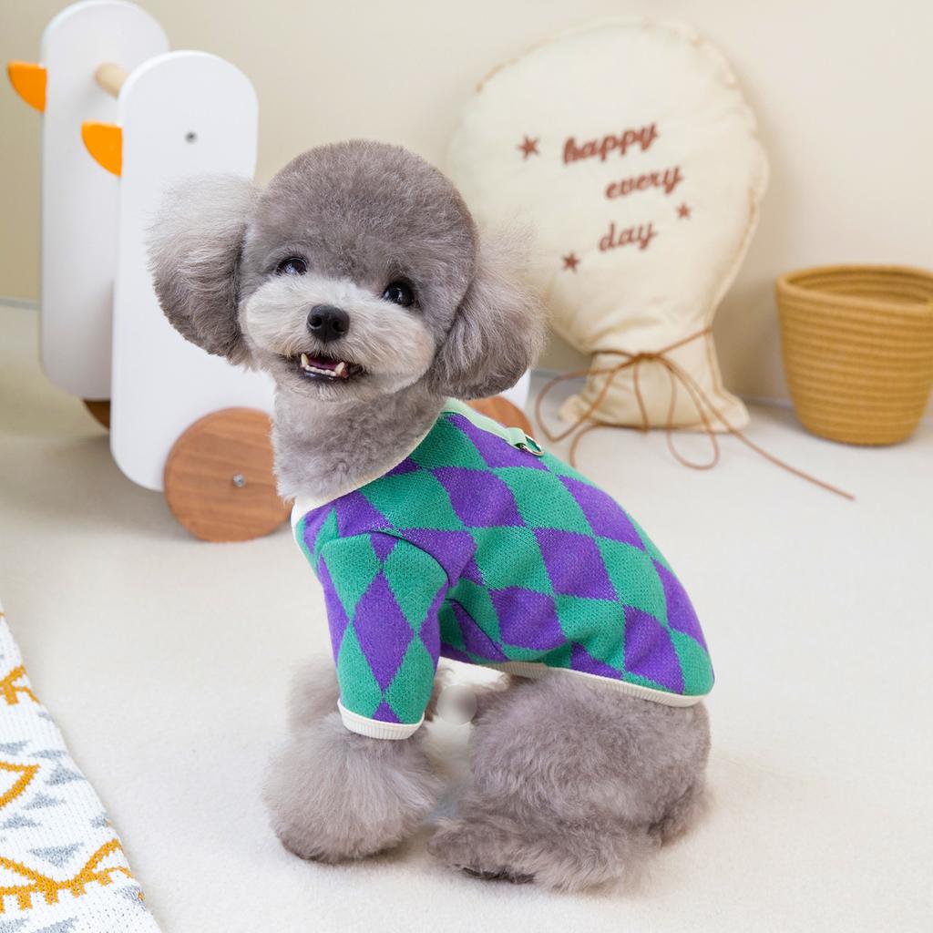Dog Plaid Coat Small Dog Autumn and Winter Diamond Patterned Cardigan Cat Clothes Pet Clothing Puppy Clothes Dog Clothes Winter