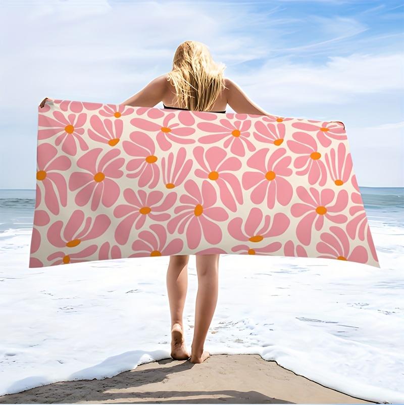 Rosa Retro Blumen Strandtuch Einseitiger Druck Weiches Mikrofaser Strandtuch Pool Strand Urlaubszubehör Süßes Nostalgisches Geschenk