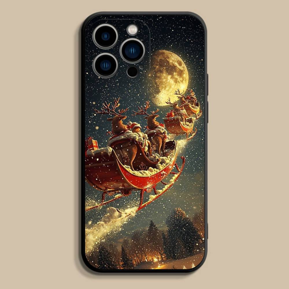 Christmas Santa Claus Phone Case For iPhone 17,16,15,14,13,12,Pro,Max,Plus,E,SE4,Air,Mini Black Soft Cover