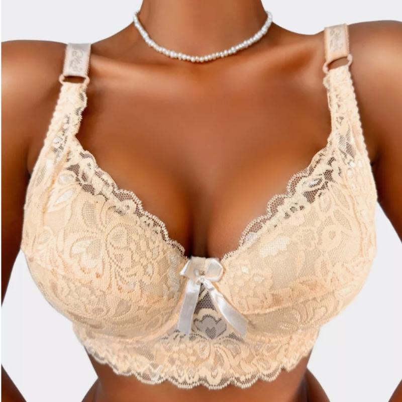 Sujetador push up de encaje de talla grande para mujer, ropa interior de copa fina de algodón BC
