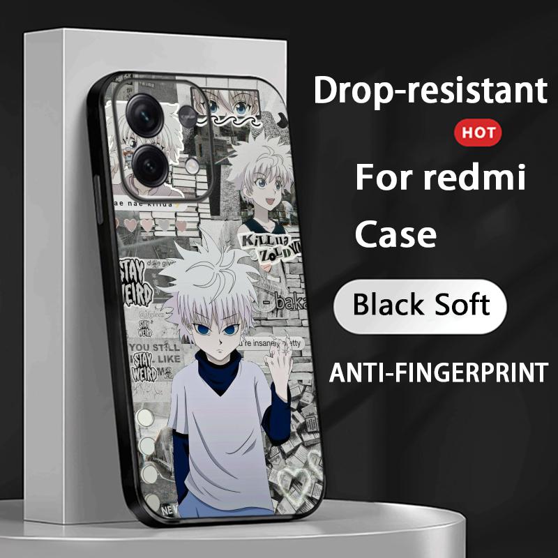 Killua Zoldyck Hunters X H Pattern Phone Case For Redmi Note 14 13 12 11 Pro Plus S 5G 14C A3 Soft Black Phone Cover