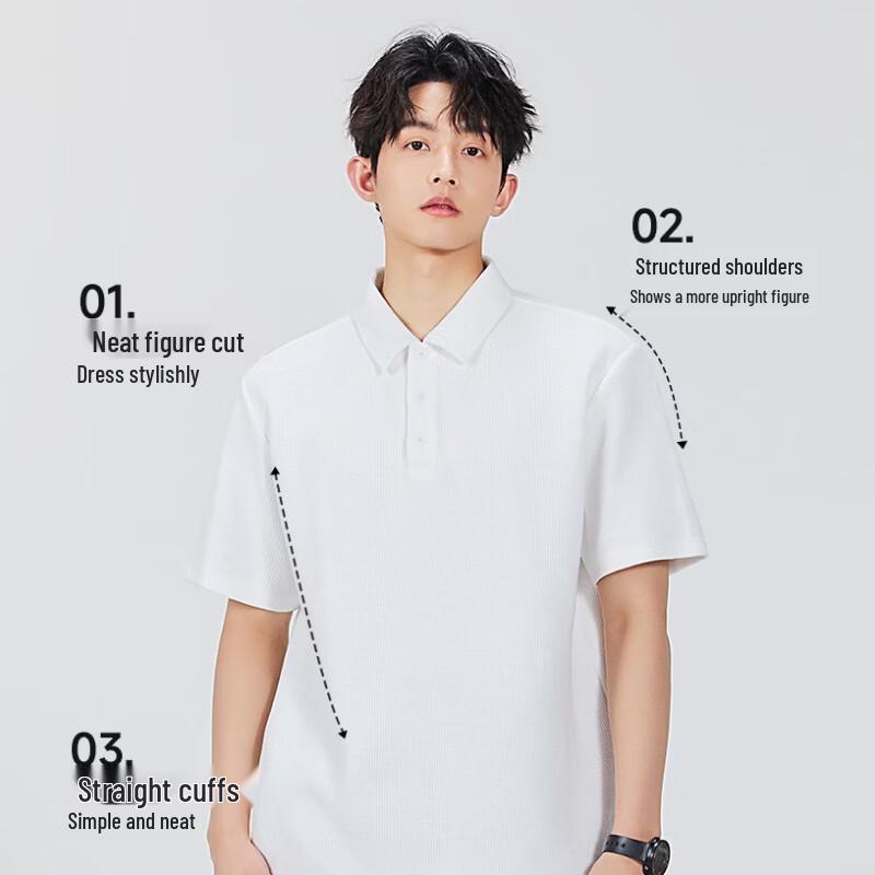 MINISO Men's Waffle Knit Short Sleeve Polo Shirt