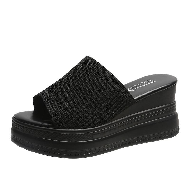 

Модные женские тапочки на танкетке, лето 2024, новые женские сандалии на сверхвысоком каблуке с толстой подошвой для дома и улицы, повседневные пляжные сандалии с противоскользящим покрытием 39 чёрный