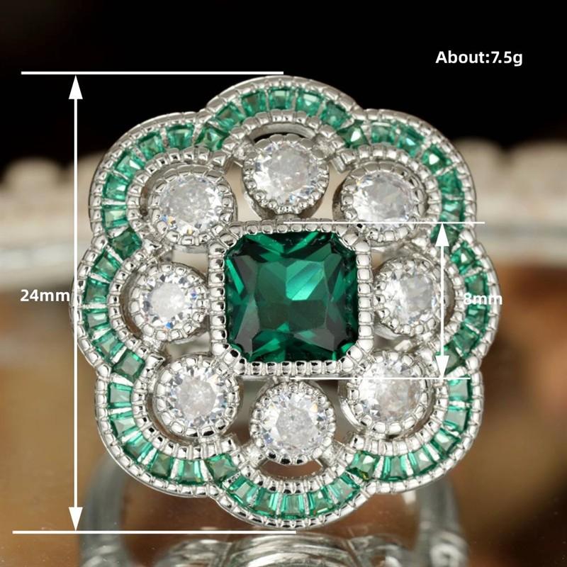 Huitan Geometric Design Women Ring Inlaid Brilliant White/Green Cubic Zirconia Luxury Wedding Party Accessories Jewelry for Lady