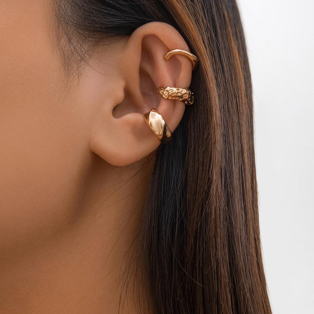 Set da 3 Pezzi Orecchini a Clip Metallici Chunky Senza Foratura Orecchini Geometrici Ear Cuff per Donne Ragazze Gioielli Y2K alla Moda