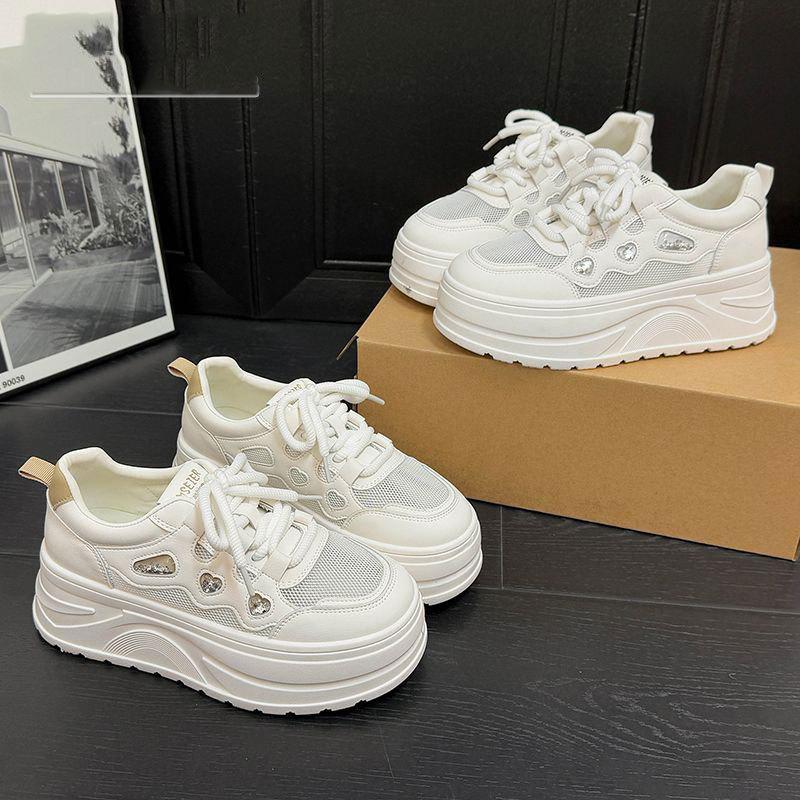 Platform women's shoes spring and summer 2025 new mesh light breathable small sports casual white shoes fashionable versatile