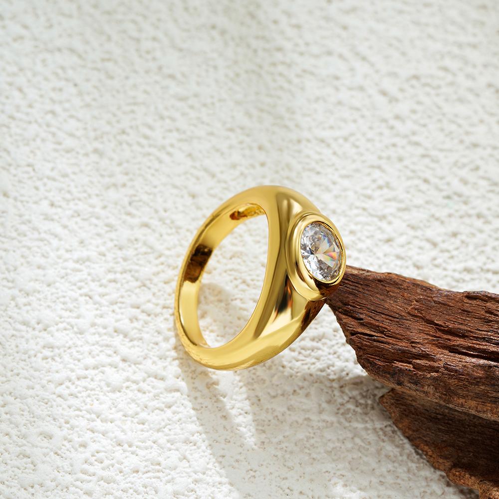 Minimalist Gold Plated Round Circle Zircon Ring for Women Vintage Geometric Waterproof Rings Fashion Wedding Party Jewelry