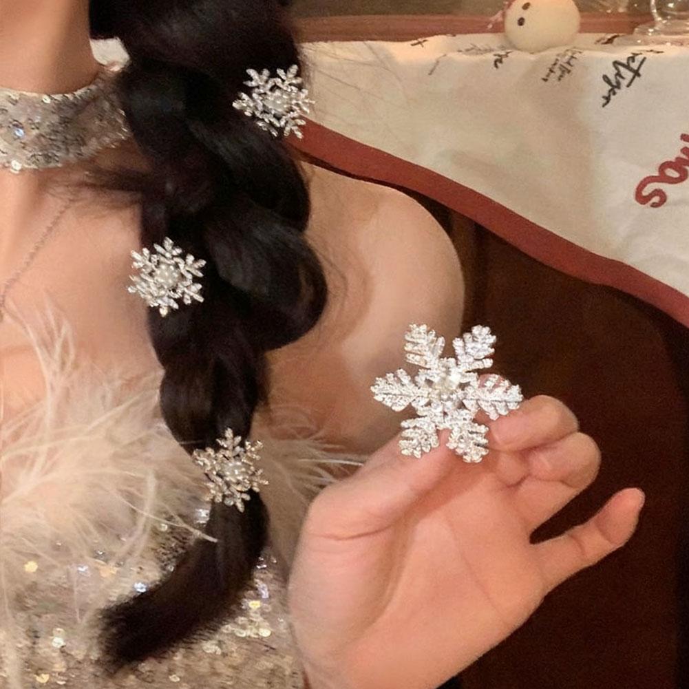 2Pcs Snowflake Hair Clip Duckbill Clip Headwear Side Clip Jewelry Accessory Glitter Shiny Gift