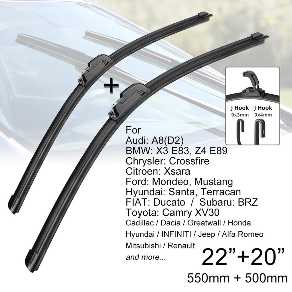 OEM-Qualität, Premium-Ganzjahres-Auto-Frontscheibenwischerblätter, 55,9 cm + 50,8 cm, J-Haken, U-Typ, universell für FIAT, Ford, Honda, Hyundai, KIA, Subaru, Toyota