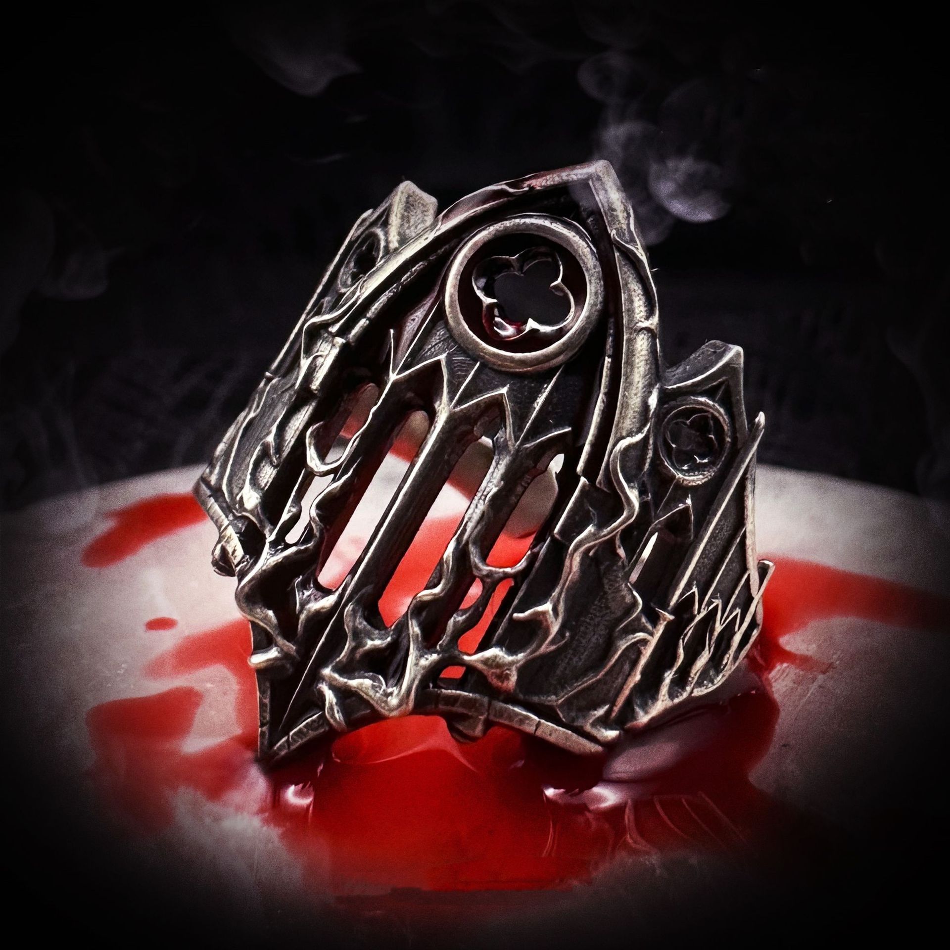 Vintage fire cathedral gothic relief flower window dark ring trendy man open ring resizable античный серебряного