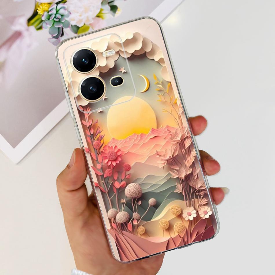 For Vivo V25 5G Case Vivo V25e V 25 25E 4G V2202 V2201 Cute Panda Flower Pattern Soft Silicone TPU Phone Cases