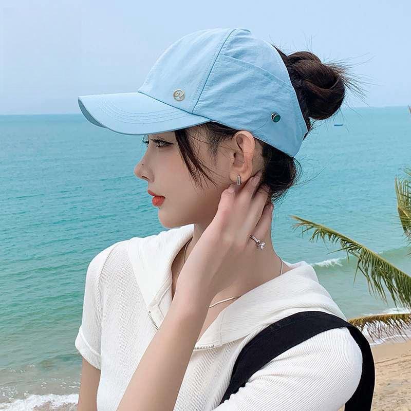 Quick-drying empty top hat Children can hang masks Baseball cap Stylish and simple ponytail duck tongue sunshade sunscreen hat