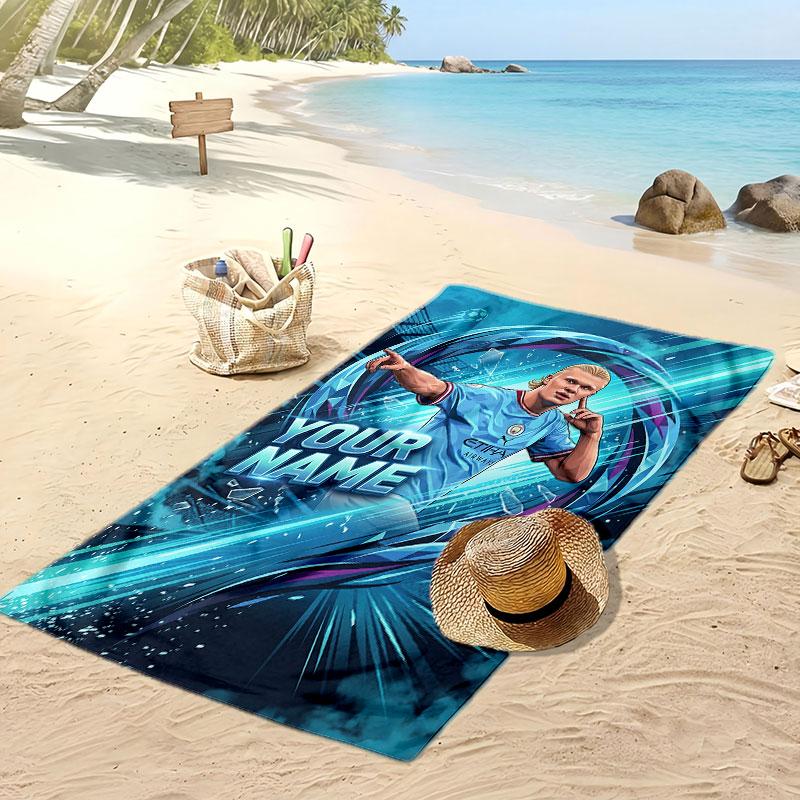 Erling Haaland Personalized Printed Beach Towel Soccer Logo Support Custom Name Text Absorbent Towel For Sport Travel Special Gift