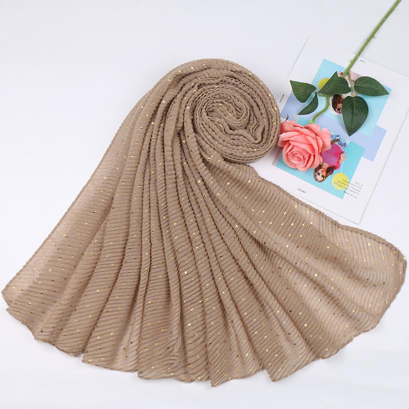 New Pleated Polka Dot Hijab Scarf Women Shimmer Ripple Shawls Muslim Glitter Shawl Wraps Stretchy Headband Scarves Soft Pashmina