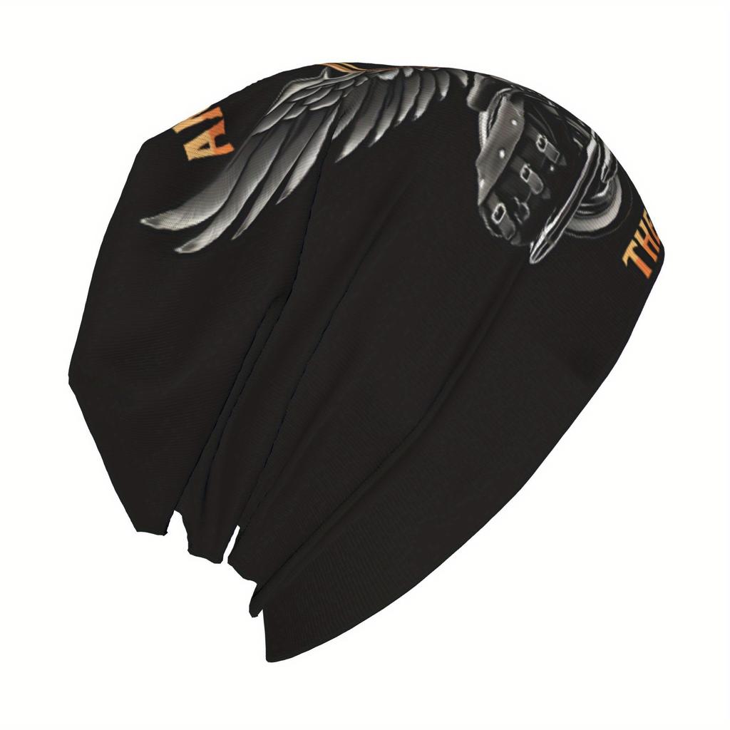 Biihudu Men'S Stylish Knit Beanie Hat With Vibrant Motorcycle & Wings Design - Comfortable, Breathable Polyester Blend, Perfect