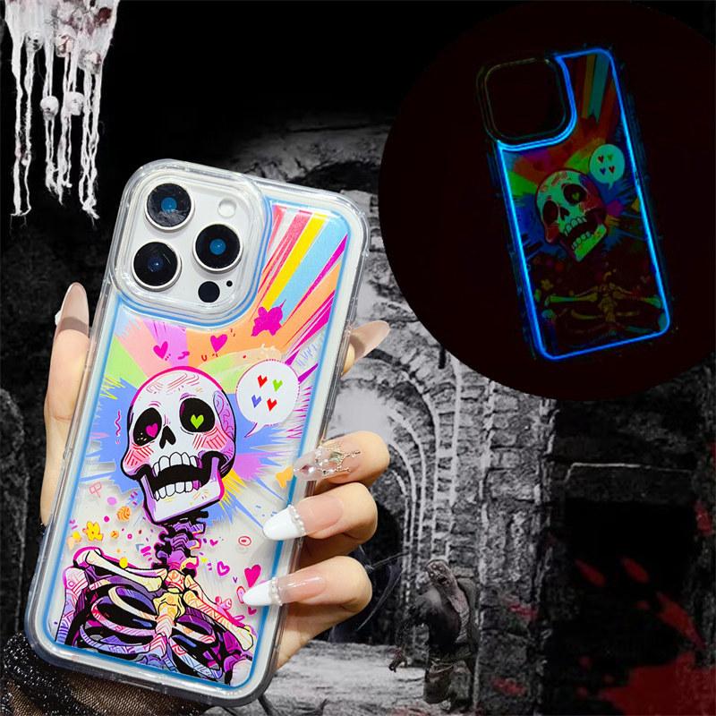 

Чехол со светящимся черепом на Хэллоуин для iPhone 16 Pro Max 15 14 Plus 13 12 11 Pro, всеобъемлющая защита от падения iPhone 11 синий